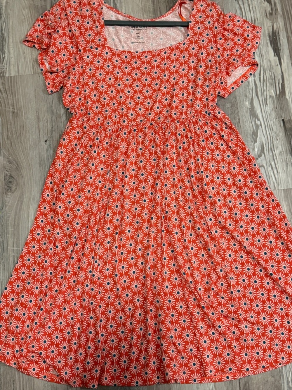 Torrid Super Soft Knit 00 Coral Sunburst Print Flutter Sleeve Skater Dress